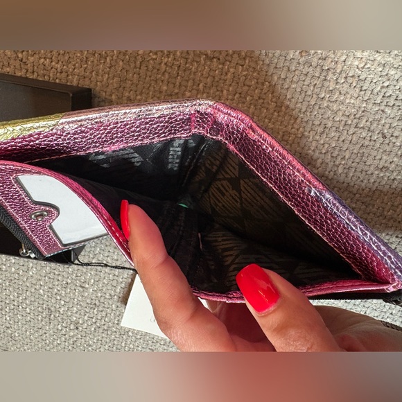 Kurt Geiger Mini Kensington Metallic Leather Bifold Wallet Pink Multi Eagle Head - Picture 9 of 16